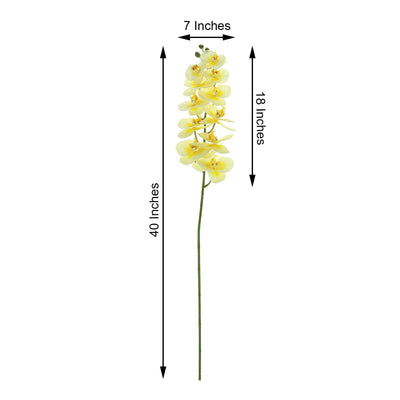 2 Stems - 40inch White/Yellow Artificial Long Stem Orchids - Silk Flowers Orchid Bouquet