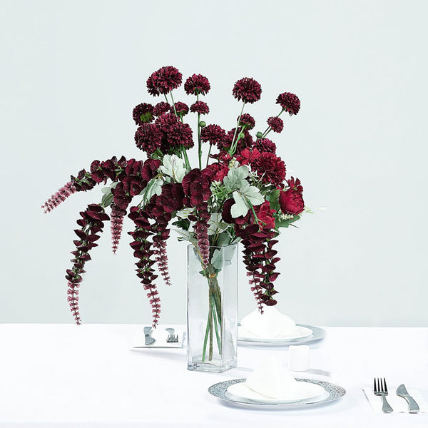 2 Bushes | 34inch Artificial Foxglove Orchid Flower Stems, Burgundy Silk Orchids Spray
