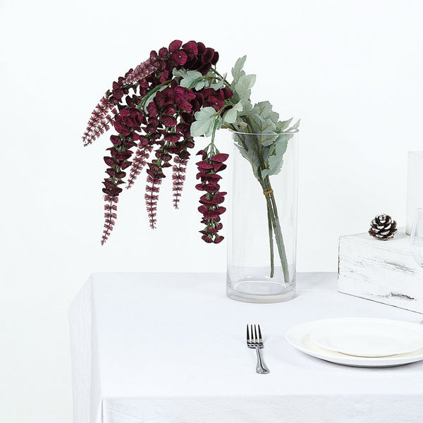 2 Bushes | 34inch Artificial Foxglove Orchid Flower Stems, Burgundy Silk Orchids Spray