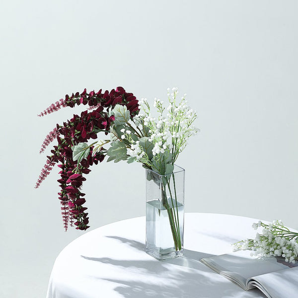 2 Bushes | 34inch Artificial Foxglove Orchid Flower Stems, Burgundy Silk Orchids Spray