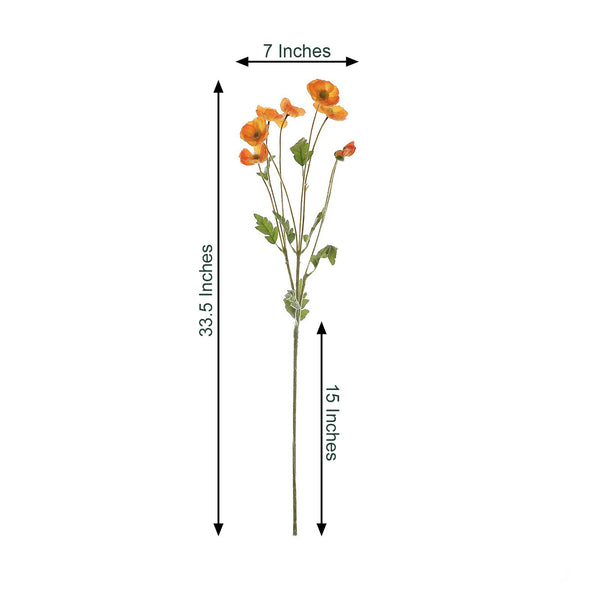 2 Bushes | 33" Long Stem Orange Artificial Silk Poppy Flower Bouquet Spray