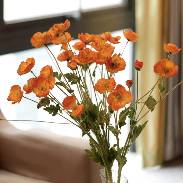 2 Bushes | 33Inch Long Stem Orange Artificial Silk Poppy Flower Bouquet Spray