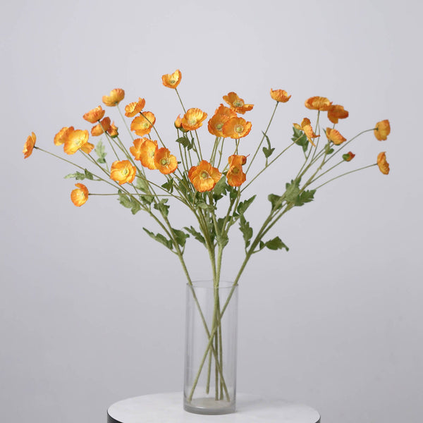 2 Bushes | 33Inch Long Stem Orange Artificial Silk Poppy Flower Bouquet Spray