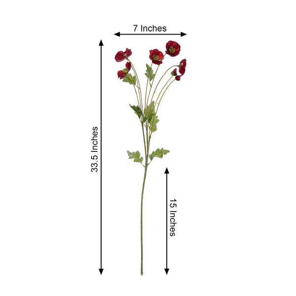2 Bushes | 33" Long Stem Red Artificial Silk Poppy Flower Bouquet Spray