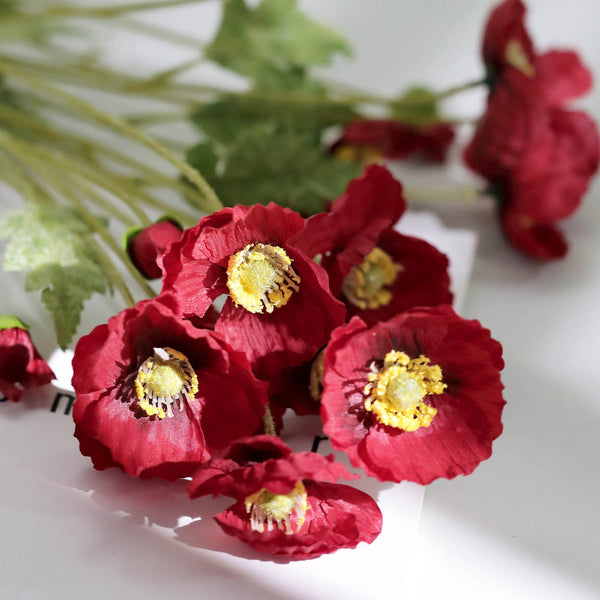 2 Bushes | 33Inch Long Stem Red Artificial Silk Poppy Flower Bouquet Spray