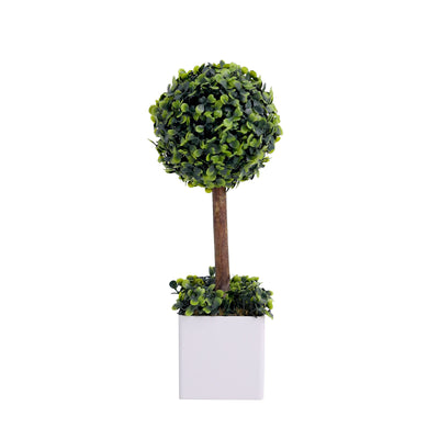 16inch Artificial Boxwood Topiary Ball Tree in White Planter Pot, Indoor Green Decorative Planter#whtbkgd