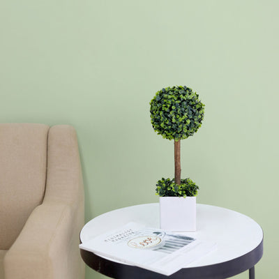 artificial ball plant in pot 16" Artificial Boxwood Topiary Ball Tree in White Planter Pot, Indoor Green Decorative Planter