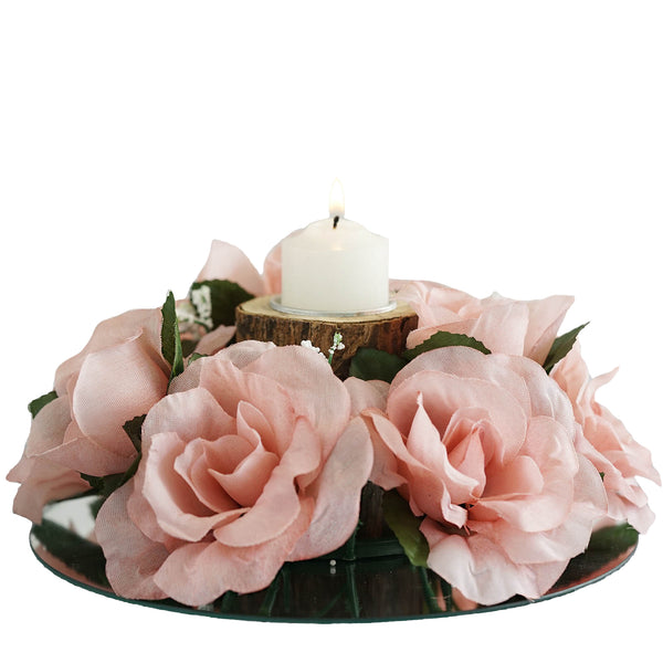 Silk Rose Candle Ring Artificial Flowers - Blush - 4 pcs