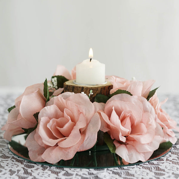 Silk Rose Candle Ring Artificial Flowers - Blush - 4 pcs