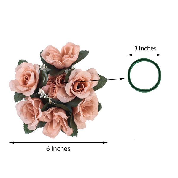 4 Pack Dusty Rose Artificial Silk Rose Floral Candle Rings