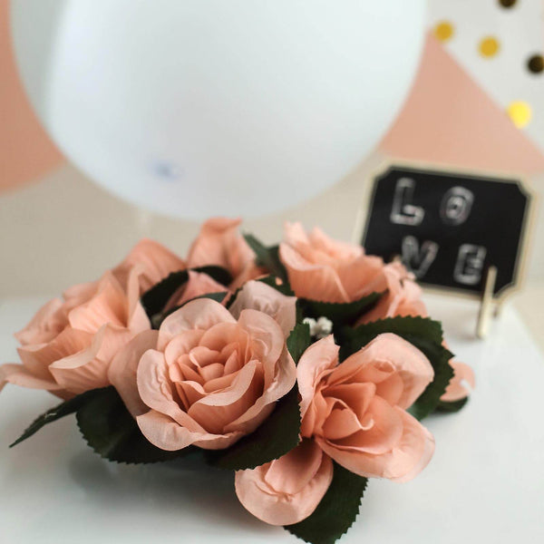 4 Pack Dusty Rose Artificial Silk Rose Floral Candle Rings