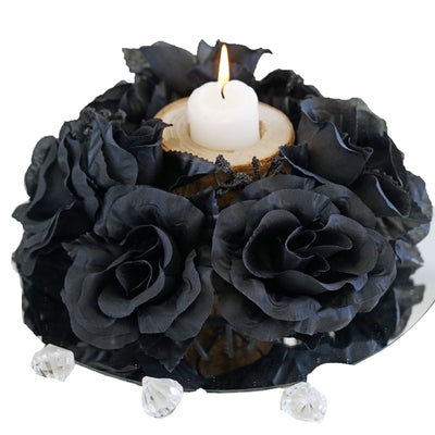 Silk Rose Candle Rings Artificial Flowers - Black - 4 pcs