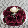 Silk Rose Candle Ring Artificial Flowers - Burgundy - 4 pcs