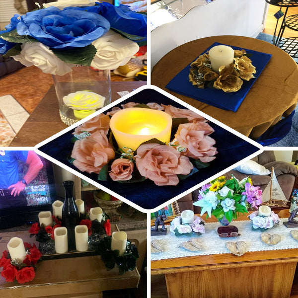 4 Pack White Artificial Silk Rose Floral Candle Rings