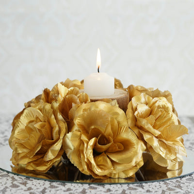 Silk Rose Candle Ring Artificial Flowers Gold pcs