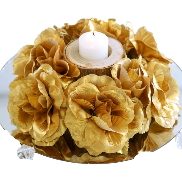 Silk Rose Candle Ring Artificial Flowers - Gold - 4 pcs