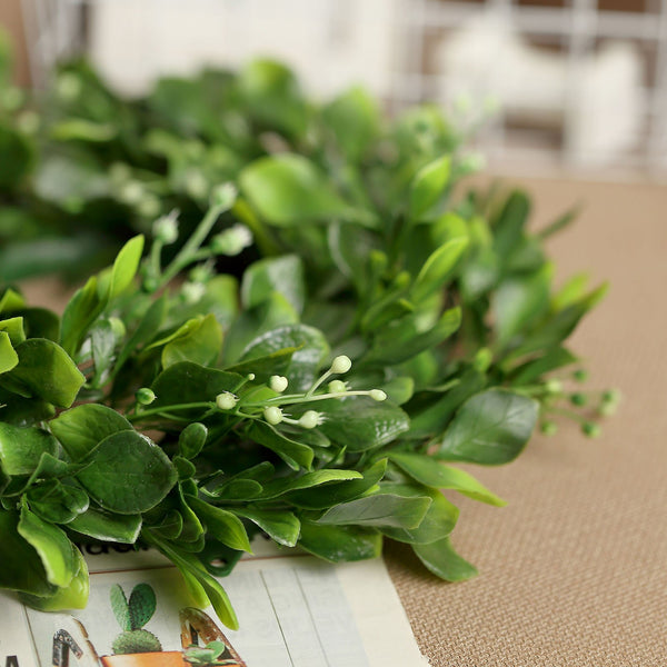 12inch Artificial Boxwood Wreath Candle Rings, Faux Leaves Wreath Garland Rings - Dark Green