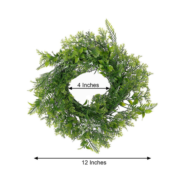 2 Pack | 12inch Window Wreath Artificial Green Leaves Pillar Candle Rings | eFavorMart