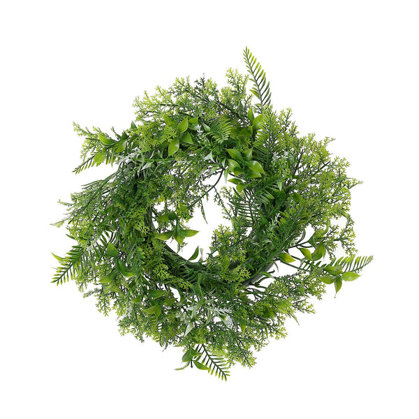 2 Pack | 12inch Window Wreath Artificial Green Leaves Pillar Candle Rings | eFavorMart