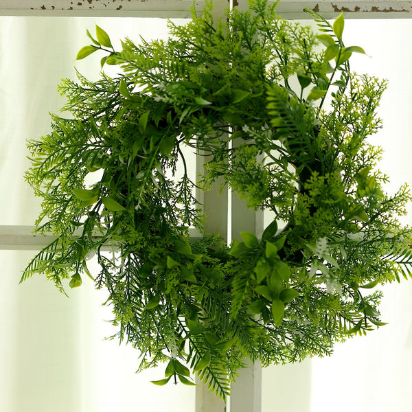 2 Pack | 12inch Window Wreath Artificial Green Leaves Pillar Candle Rings | eFavorMart