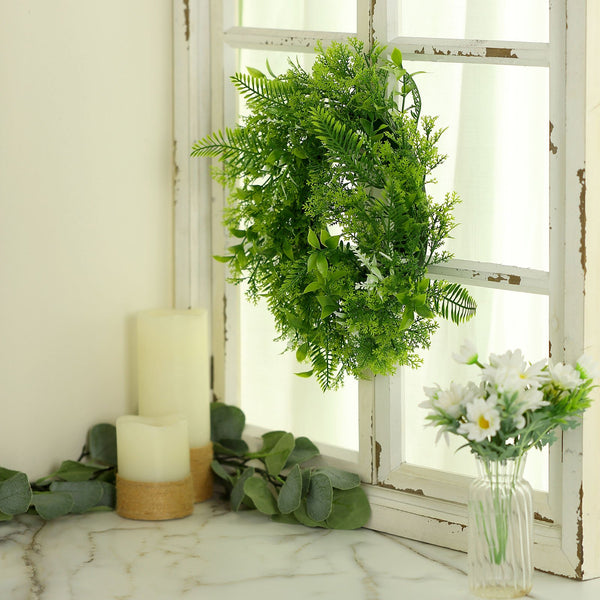 2 Pack | 12inch Window Wreath Artificial Green Leaves Pillar Candle Rings | eFavorMart