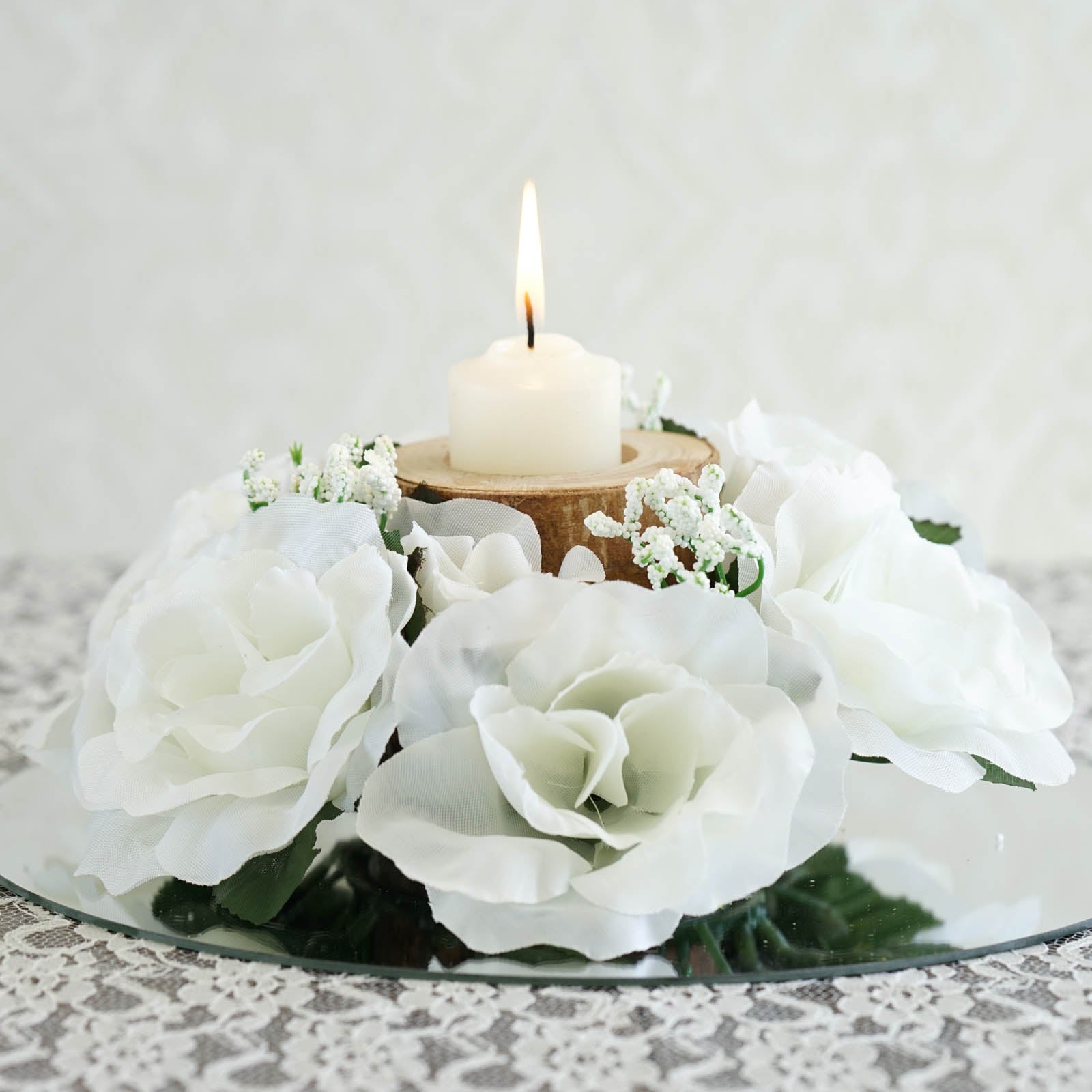 Silk Rose Candle Ring Artificial Flowers Ivory pcs