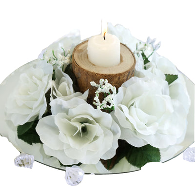Silk Rose Candle Ring Artificial Flowers - Ivory - 4 pcs