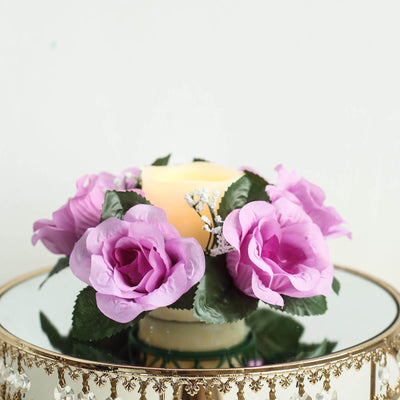 4 Pack Lavender Artificial Silk Rose Floral Candle Rings