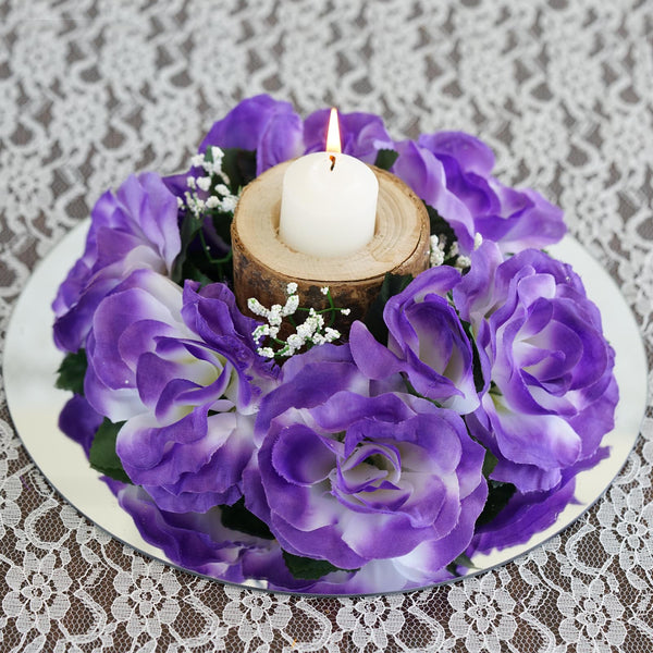 Silk Rose Candle Ring Artificial Flowers - Purple - 4 pcs