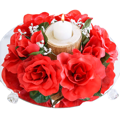 Silk Rose Candle Ring Artificial Flowers - Red - 4 pcs