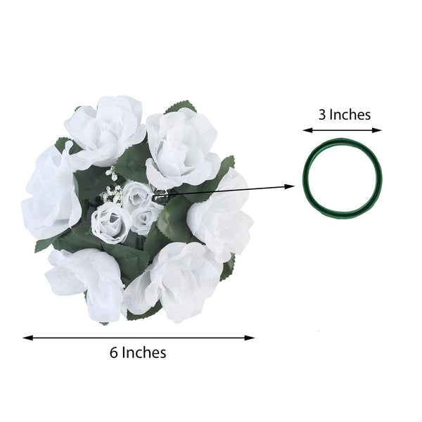 4 Pack White Artificial Silk Rose Floral Candle Rings