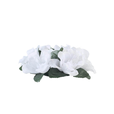4 Pack White Artificial Silk Rose Floral Candle Rings
