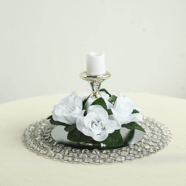 4 Pack White Artificial Silk Rose Floral Candle Rings