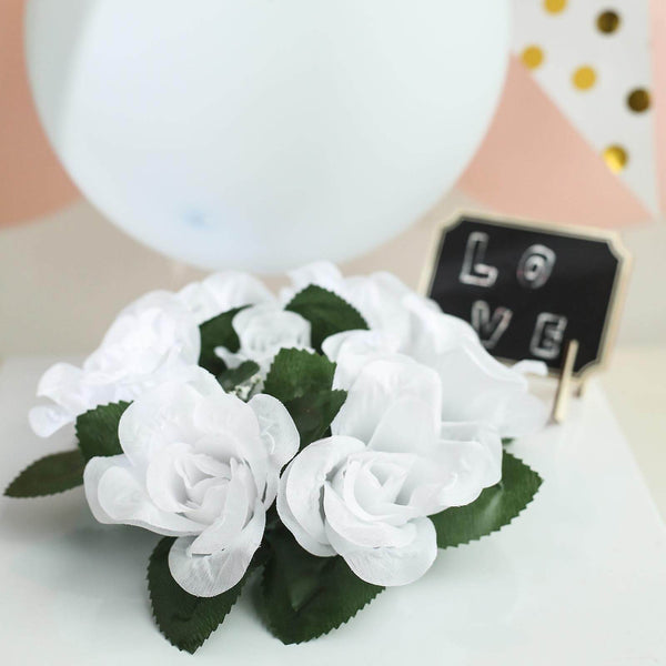 4 Pack White Artificial Silk Rose Floral Candle Rings