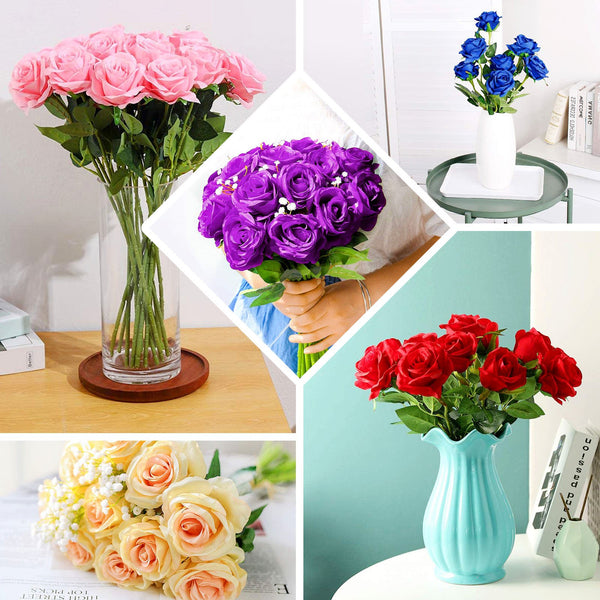 Pack of 2 | 38 inch Burgundy Silk Long Stem Roses, Artificial Flowers Rose Bouquet