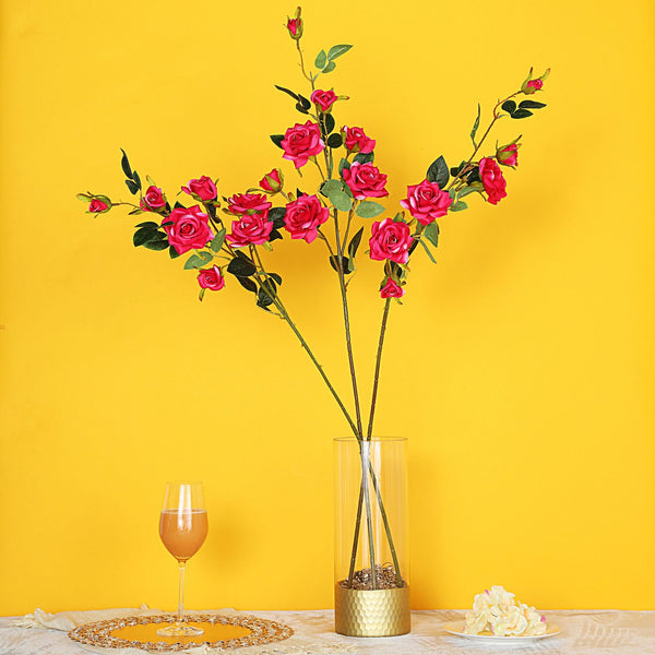 Pack of 2 | 38" Fuchsia Silk Long Stem Roses, Artificial Flowers Rose Bouquet