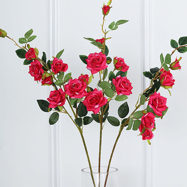 Pack of 2 | 38" Fuchsia Silk Long Stem Roses, Artificial Flowers Rose Bouquet#whtbkgd