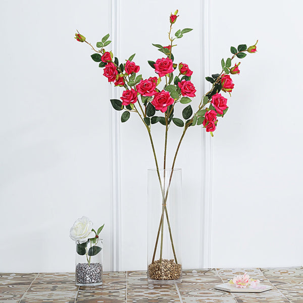 Pack of 2 | 38" Fuchsia Silk Long Stem Roses, Artificial Flowers Rose Bouquet