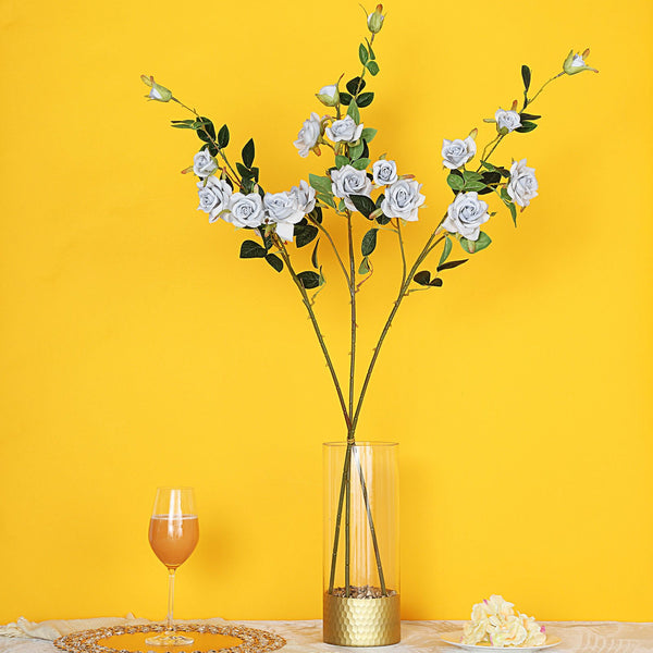 Pack of 2 | 38 inch Silver Silk Long Stem Roses, Artificial Flowers Rose Bouquet