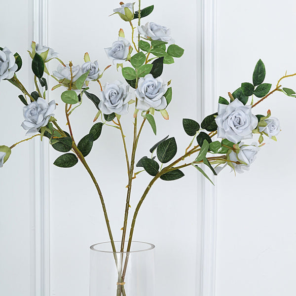 Pack of 2 | 38 inch Silver Silk Long Stem Roses, Artificial Flowers Rose Bouquet#whtbkgd