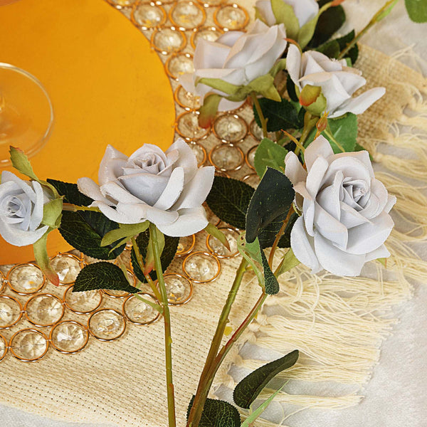 Pack of 2 | 38 inch Silver Silk Long Stem Roses, Artificial Flowers Rose Bouquet