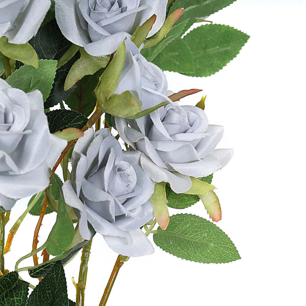 Pack of 2 | 38 inch Silver Silk Long Stem Roses, Artificial Flowers Rose Bouquet