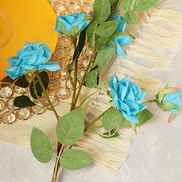 Pack of 2 | 38 inch Turquoise Silk Long Stem Roses, Artificial Flowers Rose Bouquet