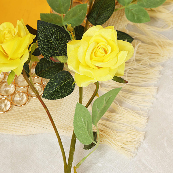 Pack of 2 | 38 inch Yellow Silk Long Stem Roses, Artificial Flowers Rose Bouquet