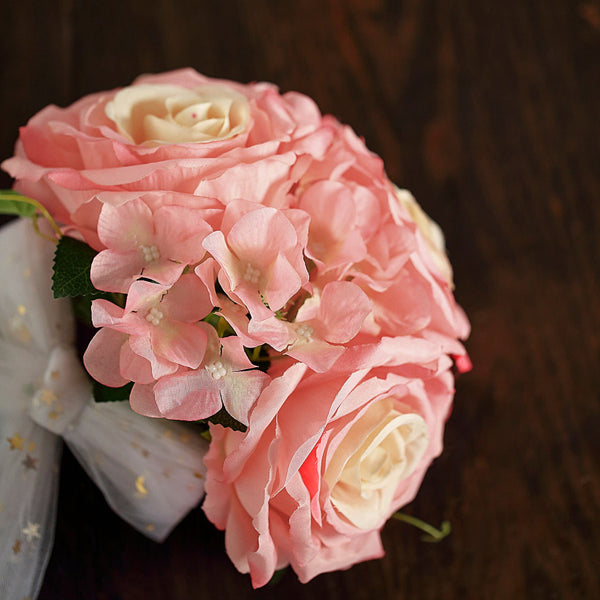 2 Pack | Coral Rose & Hydrangea Artificial Silk Flowers Bouquet