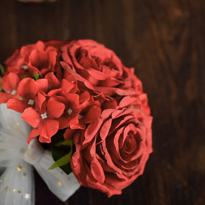 2 Pack | Burgundy Rose & Hydrangea Artificial Silk Flowers Bouquet