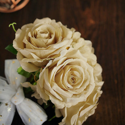 2 Pack | Champagne Rose & Hydrangea Artificial Silk Flowers Bouquet