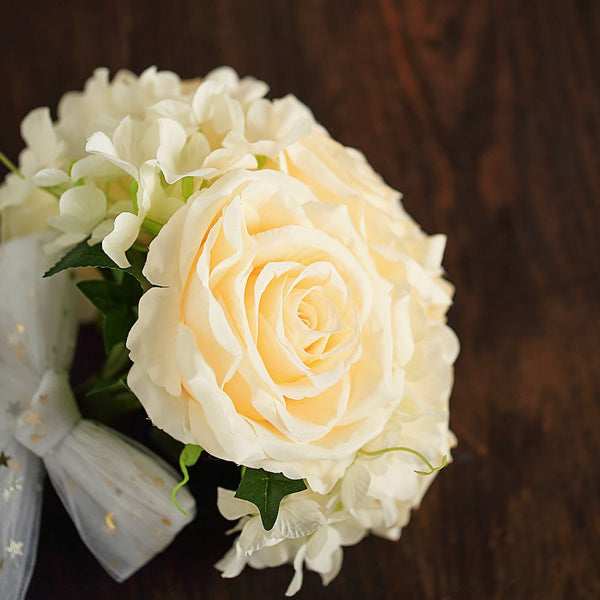 2 Pack | Cream Rose & Hydrangea Artificial Silk Flowers Bouquet