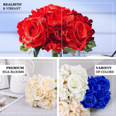 2 Pack | White Rose & Hydrangea Artificial Silk Flowers Bouquet