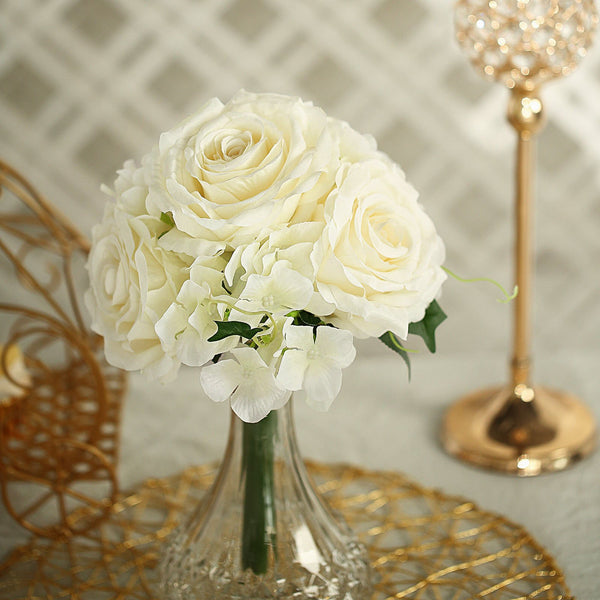 2 Pack | Ivory Rose & Hydrangea Artificial Silk Flowers Bouquet